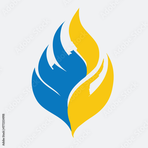 Abstract Blue and Yellow Flame Symbol or Icon. Modern Graphic Design Element Representing Energy, Passion, and Creativity.