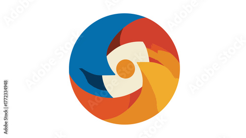 Vibrant abstract circular graphic design element featuring dynamic swirling colorful segments, perfect for modern logo or icon concepts.