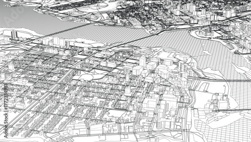 Intricate Cityscape Wireframe