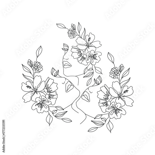 a delicate line art of beauty and natural connection