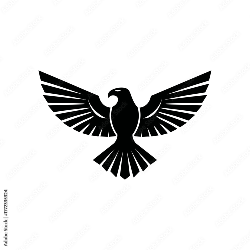 Fototapeta premium Stylized majestic eagle silhouette icon with spread wings, representing power, freedom, and strength. Simple vector design.