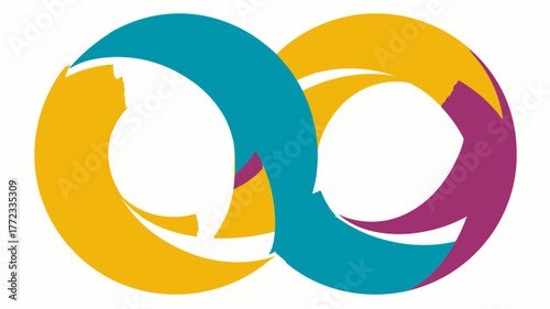 Abstract colorful interlocking circles graphic. Modern design representing connection, collaboration, and infinite possibilities.