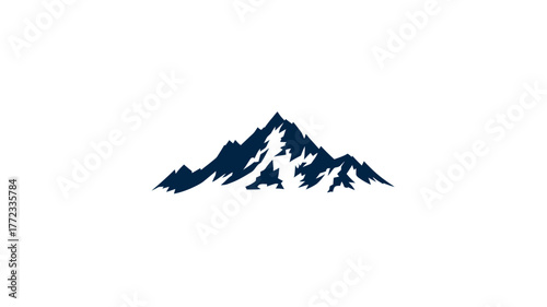 Abstract stylized dark blue mountain peak icon or logo element on a clean white background, representing nature, adventure, and exploration