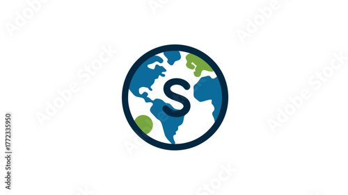 Stylized blue and green earth globe icon with prominent letter S, symbolizing global connectivity, sustainable development, and international business.