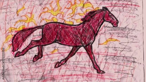 animated video of watercolor drawings year of the red fire horse 2026