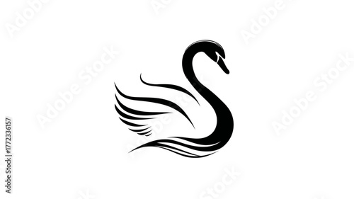 Elegant Black Swan Silhouette Vector Illustration on White Background, Graceful Bird Design Element for Branding and Graphics