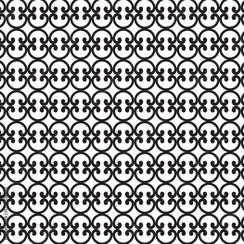 Seamless pattern of black swirls isolated on white background