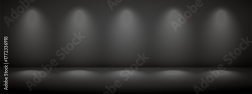 Limbo black background with light shadow. Abstract studio gradient bg. Modern banner with empty space for advertising text. Vector illustration.