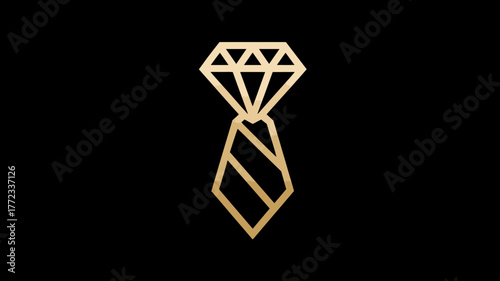 Golden diamond necktie icon against a sleek black backdrop. A minimalist luxury design element for professionalism, elegance, and premium branding.