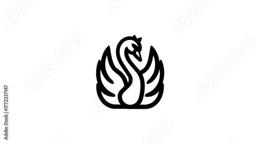 Minimalist Black Outline Swan Logo, Elegant Bird Icon, Simple Graphic Illustration, Graceful Waterfowl Symbol Design