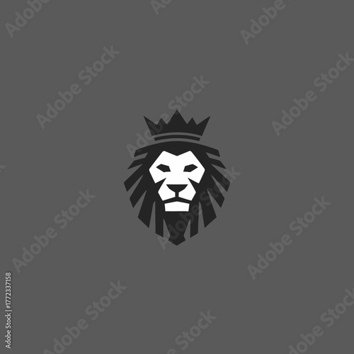 Powerful Regal Lion Head with Crown - Modern Minimalist Animal Icon Illustration representing Strength and Royalty