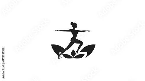 Woman in yoga pose silhouette with lotus flower. Symbol of wellness, balance, meditation, fitness, and spiritual harmony.