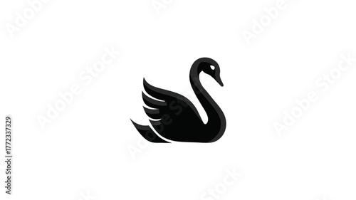 Elegant black swan vector icon on white background. Minimalist flat design illustration of a graceful aquatic bird symbol.