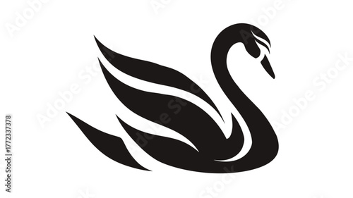 Graceful black swan silhouette vector icon, elegant waterfowl graphic design element, modern bird symbol illustration isolated on white