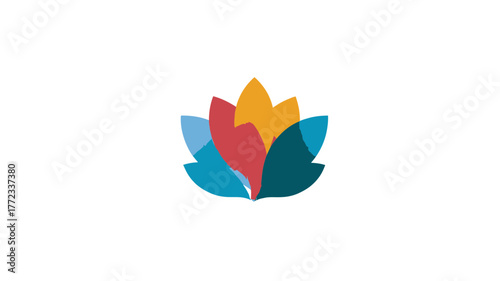 Modern abstract colorful flower graphic with overlapping petals. Vibrant nature, wellness, growth, and harmony concept illustration.