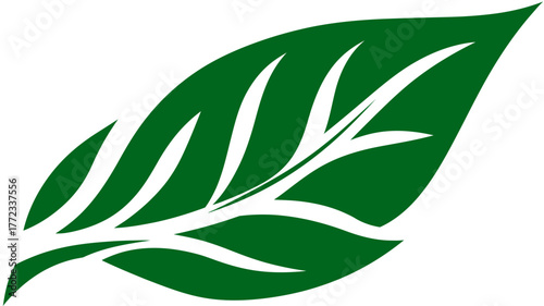 Stylized green leaf vector icon, abstract nature symbol for ecology, organic products, environmental conservation, and growth concepts