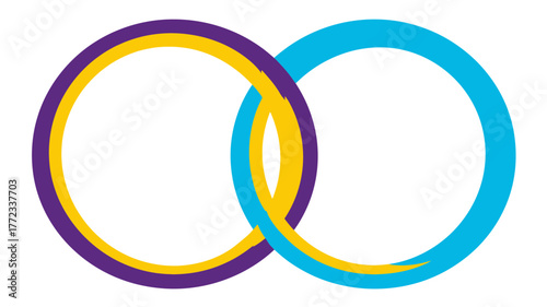 Vibrant Interlocking Rings Graphic: Abstract Symbol of Connection, Unity, and Partnership in Purple, Yellow & Blue