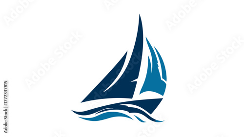 Stylized blue sailboat with flowing sails and ocean waves vector illustration, elegant marine emblem for travel, leisure, or business concepts