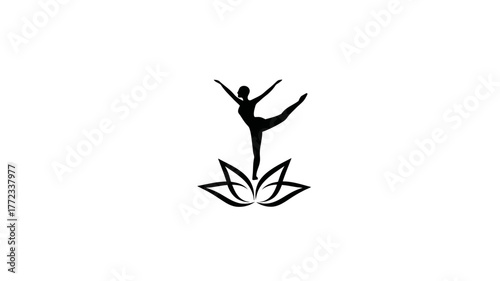 Graceful female silhouette in balance on a lotus flower, symbolizing yoga, wellness, meditation, health, and spiritual harmony.