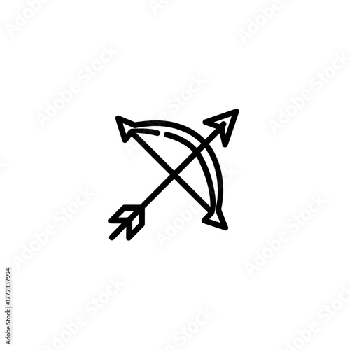 Minimalist Line Art Icon of a Bow and Arrow, Representing Archery, Sport, Target, Aim, and Medieval Weaponry - Vector Graphic Symbol