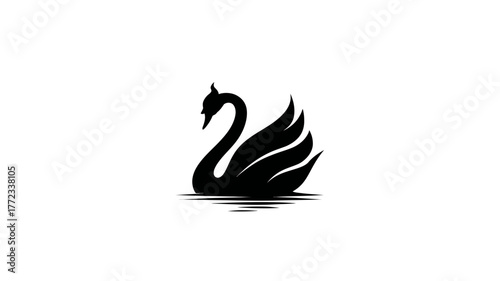 Elegant black swan silhouette icon on a white background, graceful bird swimming in water, minimalist design for luxury or nature concepts.