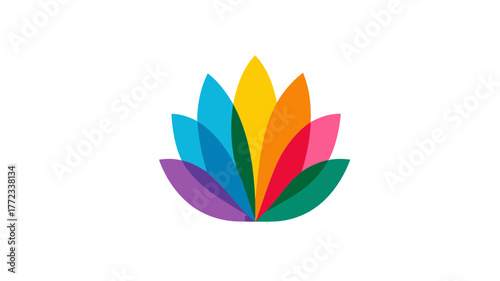 Vibrant abstract lotus flower graphic design with rainbow colored petals. A creative vector illustration representing growth, diversity, and harmony.