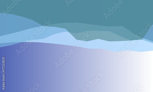 Abstract landscape with overlapping layers of blue and teal shapes