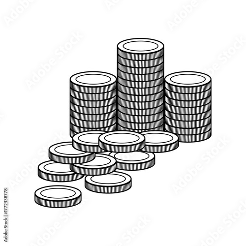 Photos Stacks of coins icon, Money and Coin icon, Coins thin line icon