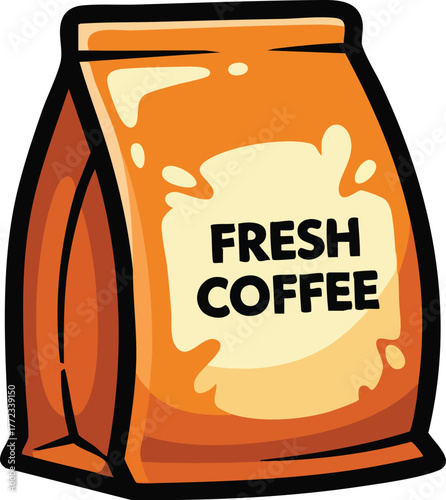 Orange Bag Of Fresh Coffee Beans With Text Label On A White Background