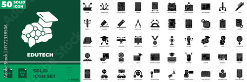 Edutech Solid Editable Icons set