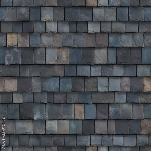 Seamless PBR Texture of Natural Slate Shingles: Subtle Tones Rooftop Background, Architectural Material