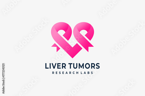 Pink ribbon heart symbol representing liver tumor awareness and cancer research support, love, hope, and health care concept