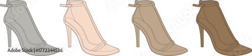 Collection of modern elegant high-heeled ankle boots showcasing versatile neutral color options, perfect for fashion, style, and apparel designs, highlighting contemporary women's footwear