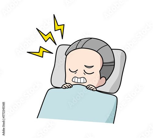 寝ているときに歯ぎしりをしている高齢男性のイラスト