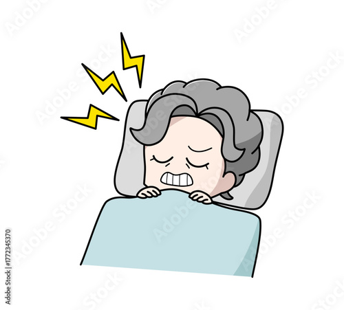 寝ているときに歯ぎしりをしている高齢女性のイラスト