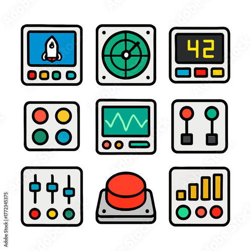 Colorful space-themed control panels.