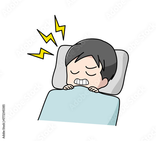 寝ているときに歯ぎしりをしている男性のイラスト