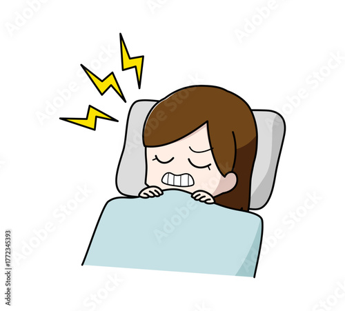 寝ているときに歯ぎしりをしている女性のイラスト