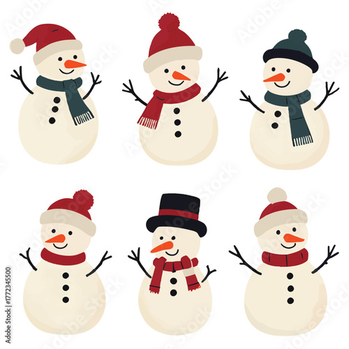 watercolor set of christmas snowman collection