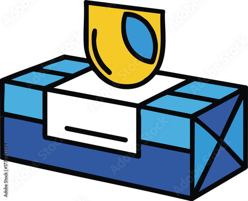 Blue And Yellow Wet Wipes Pack With Simple Design Isolated On White Background