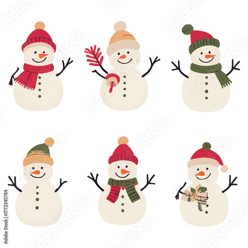 watercolor set of christmas snowman collection