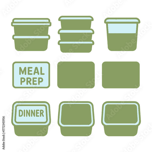 Green meal prep and dinner containers set for kitchen organization.