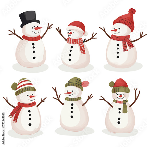 watercolor set of christmas snowman collection
