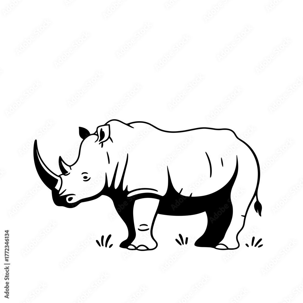 Fototapeta premium Rhinoceros. Rhinoceros simple black and white line art vector logo