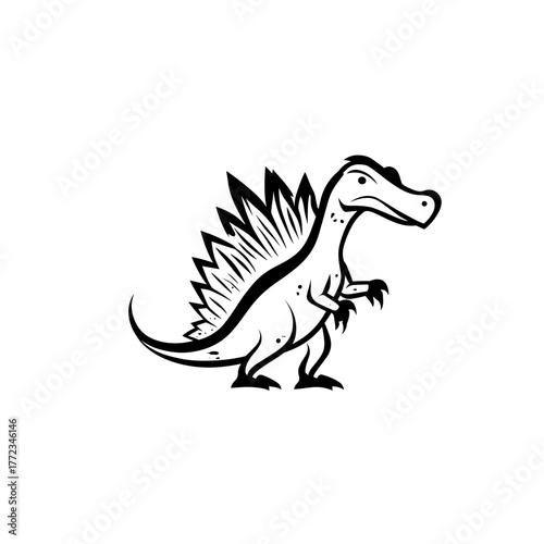 Spinosaurus. Spinosaurus simple black and white line art vector logo
