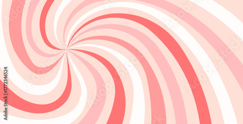 Twisted pink and red candy background pattern. Cram texture starburst. Retro spiral sun rays backdrop. Abstract girly illustration. Vector wavy dynamic lines decoration.