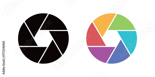 Camera lens diaphragm row with aperture value numbers.Camera shutter icons set. Vector camera shutter apertures