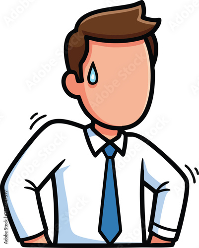 Man In Blue Tie And White Shirt Sweating Nervously Looking To The Side