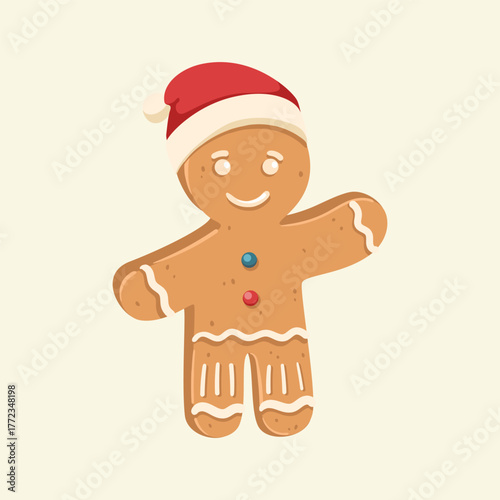 Gingerbread man sweet cookie. Holiday winter Christmas symbol. Vector illustration.