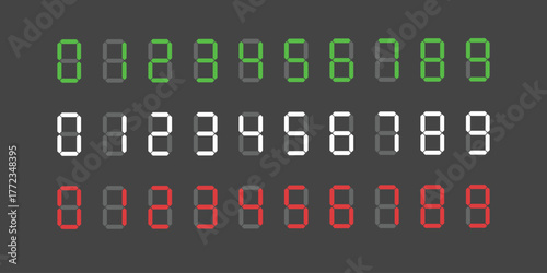 Zero to Nine Cyan digital electronic clock numbers set. LCD LED digit set for the counter, clock, calculator mockup in flat style design for website, app, UI. Vector illustration.